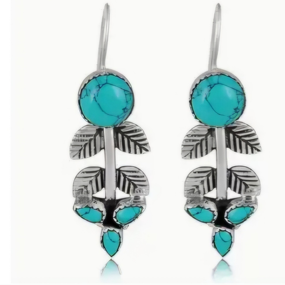BOHO SIMULATED TURQUOISE  LEAF HANG EARRINGS⚡️